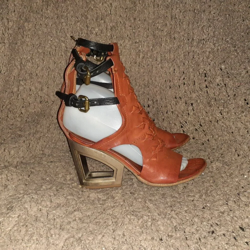 A.S.98 POLARIS-Chestnut Leather/Black Straps Gladiator/Cage Sanda-Sz37-Near Mint - Picture 5 of 9